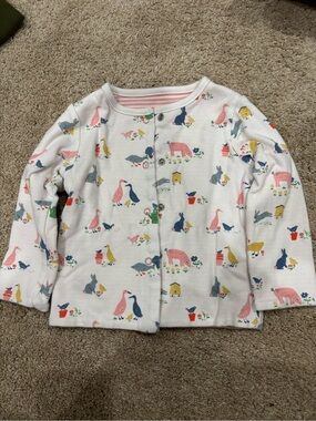 Baby Boden White Cardigan with Pink, Blue, Yellow & Gray Animal Print